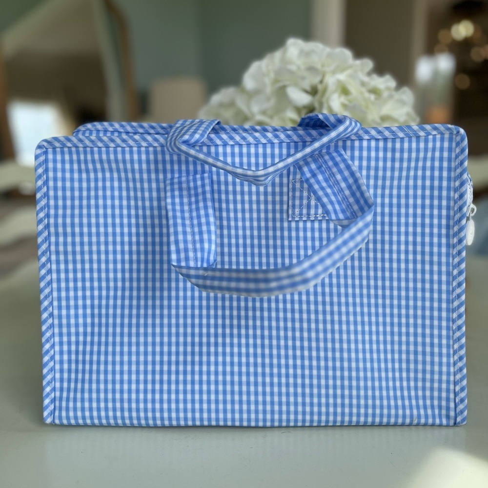 TRVL Design blue gingham wipeable tote bag